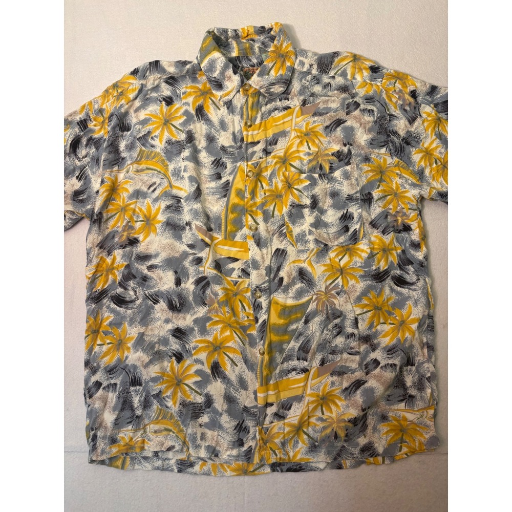 Everest Collection Mens Medium Rayon Tropical Palm Tree Sailboat Hawaiian Shirt